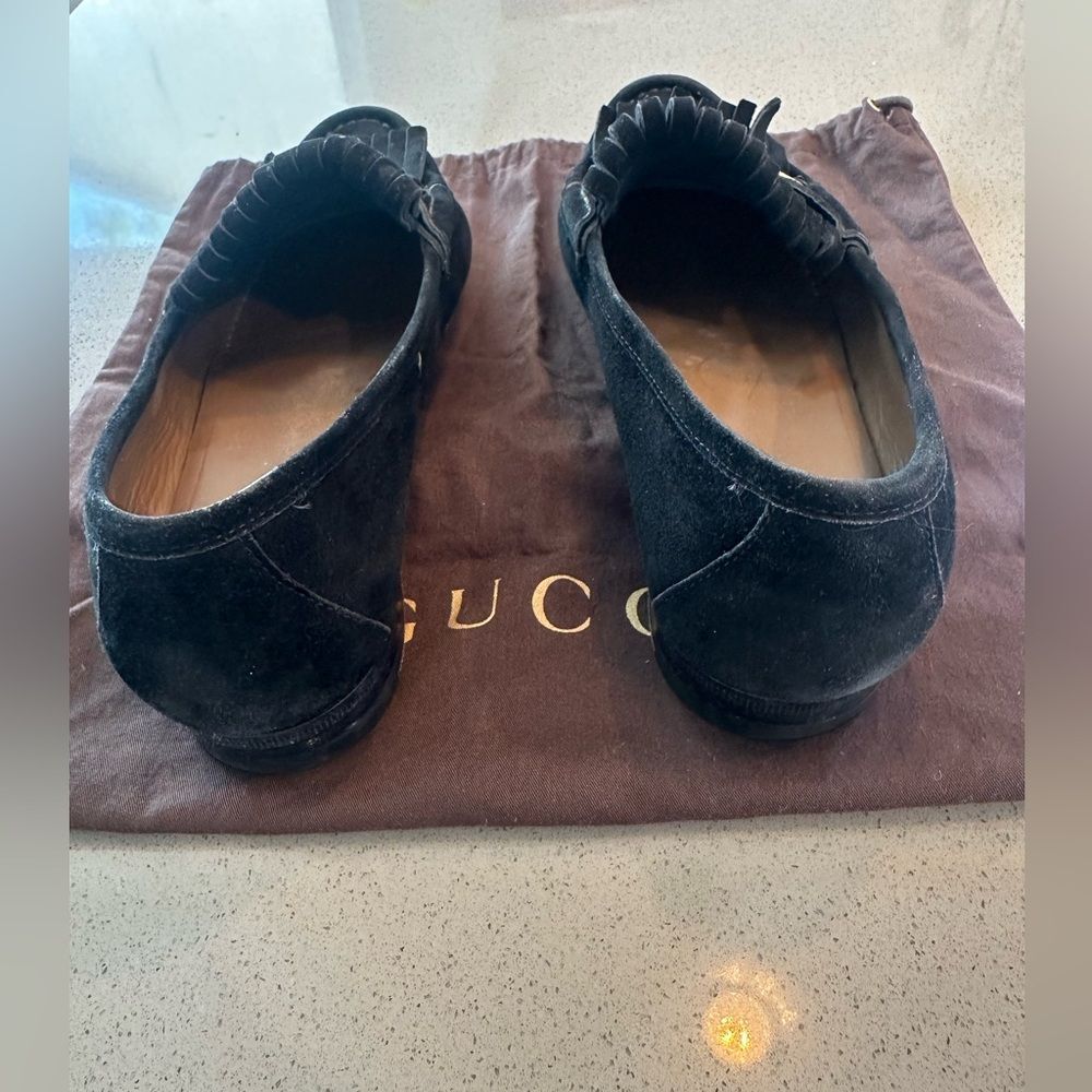GUCCI Women's Horsebit Fringe Suede Black Loafers EU 37 - Picture 7 of 9